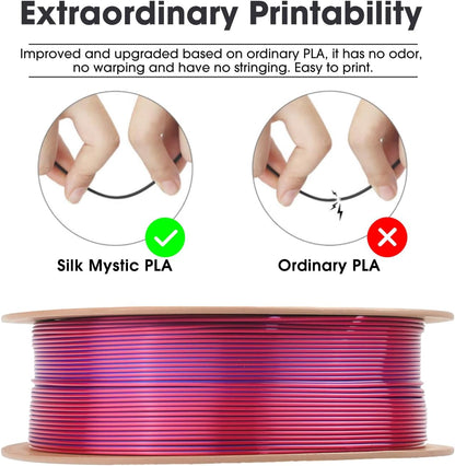 eSUN Silk Mystic PLA Filament 1.75mm, Silky Tricolor 3D Printer Filament PLA, Dimensional Accuracy +/- 0.05mm, 1KG Spool (2.2 LBS) 3D Printing Filament for 3D Printers，Silk Gold Green Black