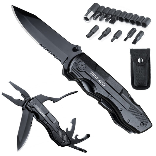 RAXCO Pocket Knife, 16-in-1 Multitools Folding Knife with Long Nose Plier, Multi-Tools with Screwdrivers