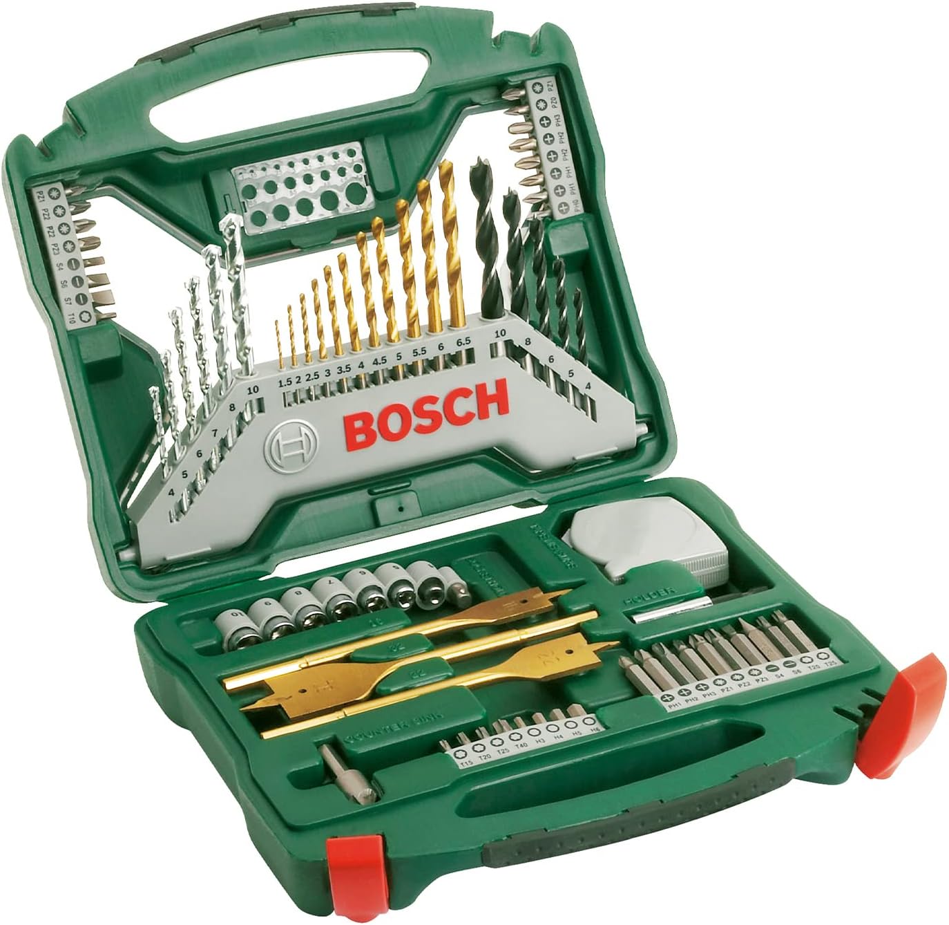 Bosch Accessories 91-Piece V-Line Titanium Drill Bit and Screwdriver Bit Set with Ratcheting Screwdriver (For Wood, Masonry, and Metal)