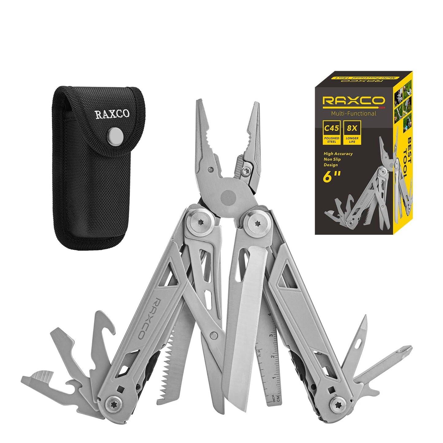 RAXCO Pocket Knife, 16-in-1 Multitools Folding Knife with Long Nose Plier, Multi-Tools with Screwdrivers