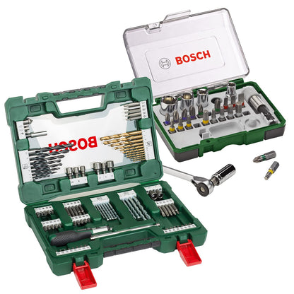 Bosch Accessories 91-Piece V-Line Titanium Drill Bit and Screwdriver Bit Set with Ratcheting Screwdriver (For Wood, Masonry, and Metal)