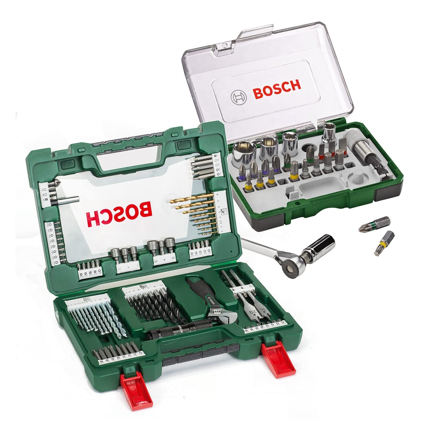 Bosch Accessories 91-Piece V-Line Titanium Drill Bit and Screwdriver Bit Set with Ratcheting Screwdriver (For Wood, Masonry, and Metal)