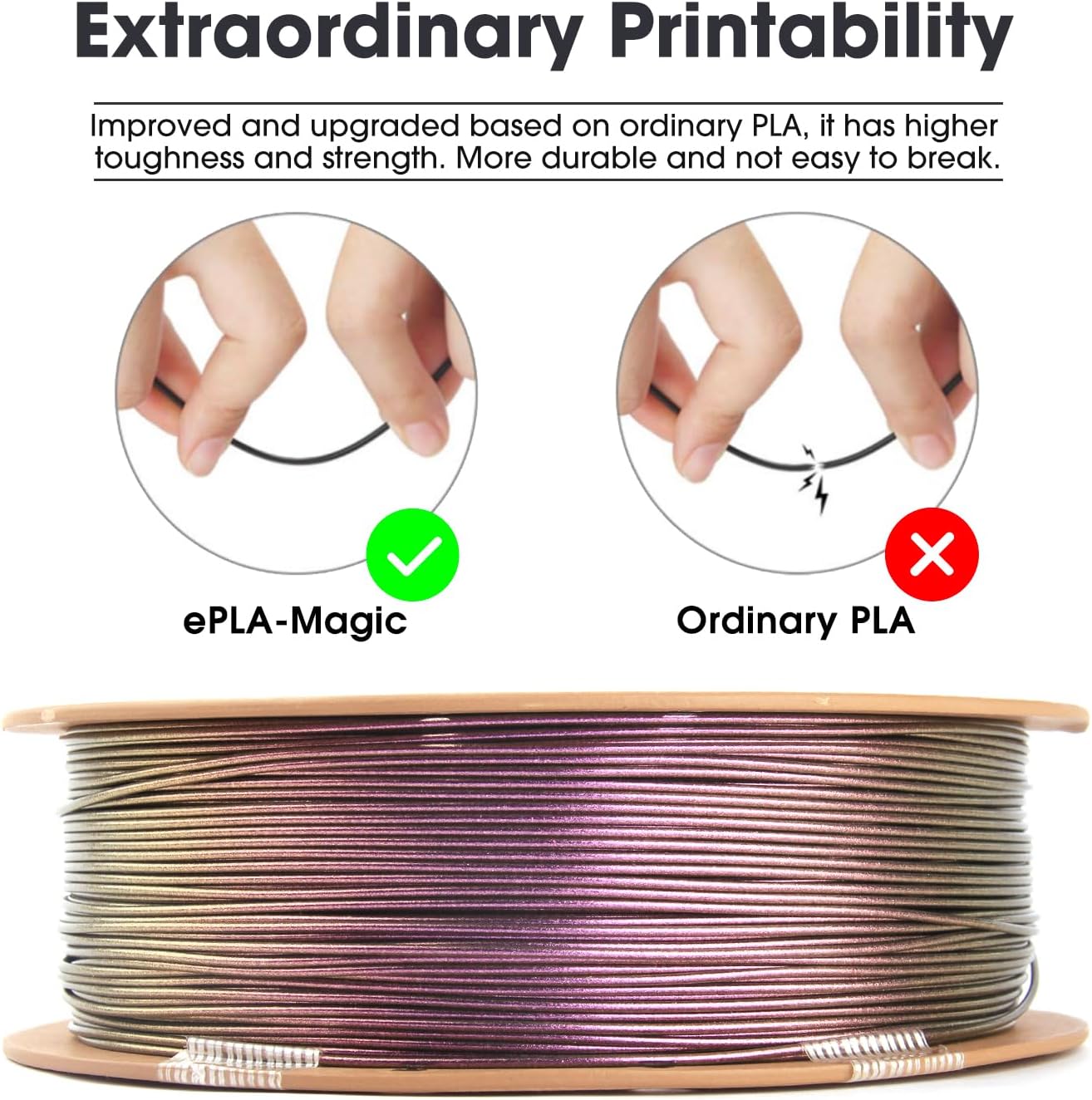 eSUN Silk Mystic PLA Filament 1.75mm, Silky Tricolor 3D Printer Filament PLA, Dimensional Accuracy +/- 0.05mm, 1KG Spool (2.2 LBS) 3D Printing Filament for 3D Printers，Silk Gold Green Black