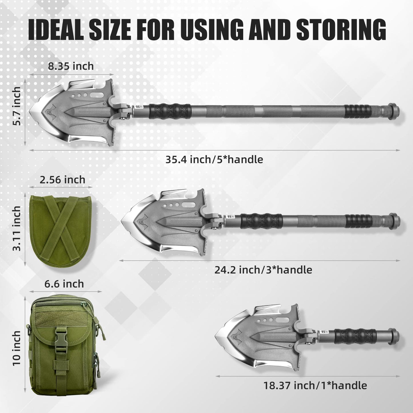 ANNIHILATE Military Folding Shovel Portable Survival Multitool Tactical Entrenching Tool Compact Backpacking for Hunting, Camping, Hiking, Fishing, Gardening, Car Emergency