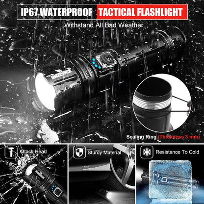 LED Torch Rechargeable Flashlight with High Lumens, Shadowhawk 20000 Lumen XHP70.2 Super Bright Torch, High Powered Torches, Powerful Handheld Tactical Flashlight for Emergency Camping Hiking Gift