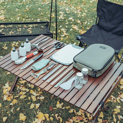 Isyunen Portable Camping Kitchen Utensil Set,Camp Cookware Utensils Organizer Travel Kit,16 Pieces Cookware Kit, Travel Grill Set