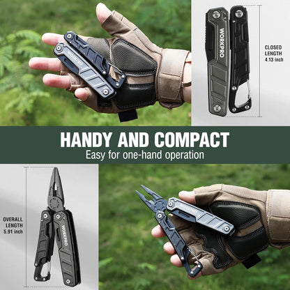 WORKPRO Multitool-11 in 1 Multitool Pliers with Pocket Clip and Sheath-EDC Multi Tool Knives with Safety Lock-Camping Tools Pocket Knife with Screwdriver Saw Blade Wire Cutter and Bottle Opener