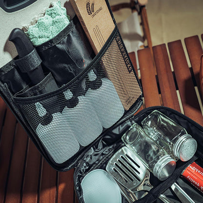 Isyunen Portable Camping Kitchen Utensil Set,Camp Cookware Utensils Organizer Travel Kit,16 Pieces Cookware Kit, Travel Grill Set