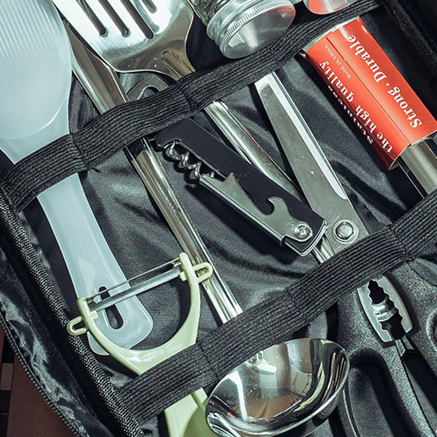 Isyunen Portable Camping Kitchen Utensil Set,Camp Cookware Utensils Organizer Travel Kit,16 Pieces Cookware Kit, Travel Grill Set