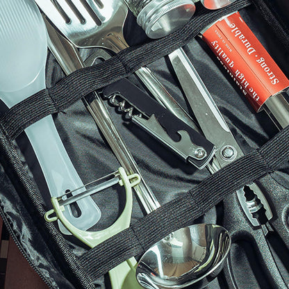 Isyunen Portable Camping Kitchen Utensil Set,Camp Cookware Utensils Organizer Travel Kit,16 Pieces Cookware Kit, Travel Grill Set