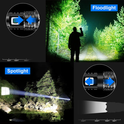 Torch, Goreit Flashlight LED Torch Rechargeable USB 15000 Lumen Handheld Torch, XHP70.2 Super Bright Tactical Flash Lights, High Powered Torches IP67 Waterproof Zoomable, for Camping Hiking Emergency