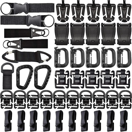 ZUSHALLMY 48-Piece MOLLE Accessories Kit, Upgraded Attachment Clips Kit, MOLLE Key Clip D-Rings for Attaching Gear with MOLLE System - Increase Capacity and Versatility of Backpack