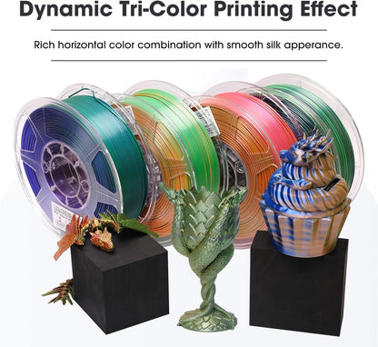 eSUN Silk Mystic PLA Filament 1.75mm, Silky Tricolor 3D Printer Filament PLA, Dimensional Accuracy +/- 0.05mm, 1KG Spool (2.2 LBS) 3D Printing Filament for 3D Printers，Silk Gold Green Black