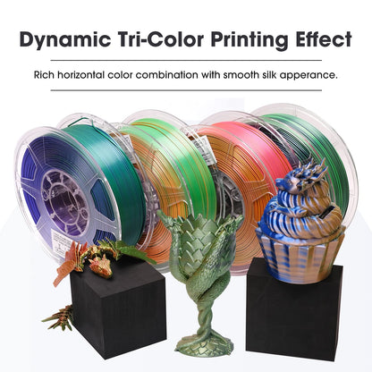 eSUN Silk Mystic PLA Filament 1.75mm, Silky Tricolor 3D Printer Filament PLA, Dimensional Accuracy +/- 0.05mm, 1KG Spool (2.2 LBS) 3D Printing Filament for 3D Printers，Silk Gold Green Black