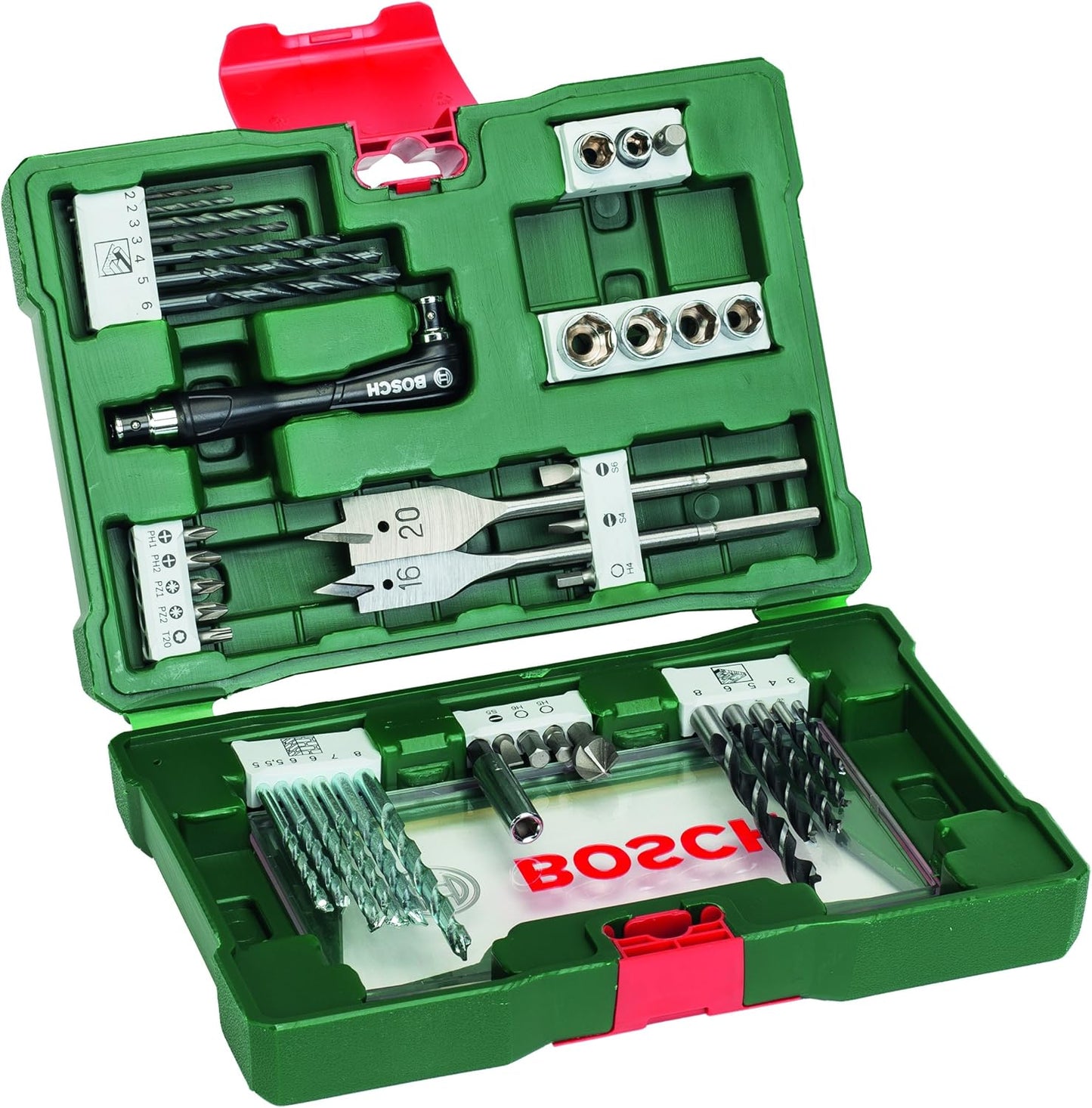 Bosch Accessories 91-Piece V-Line Titanium Drill Bit and Screwdriver Bit Set with Ratcheting Screwdriver (For Wood, Masonry, and Metal)