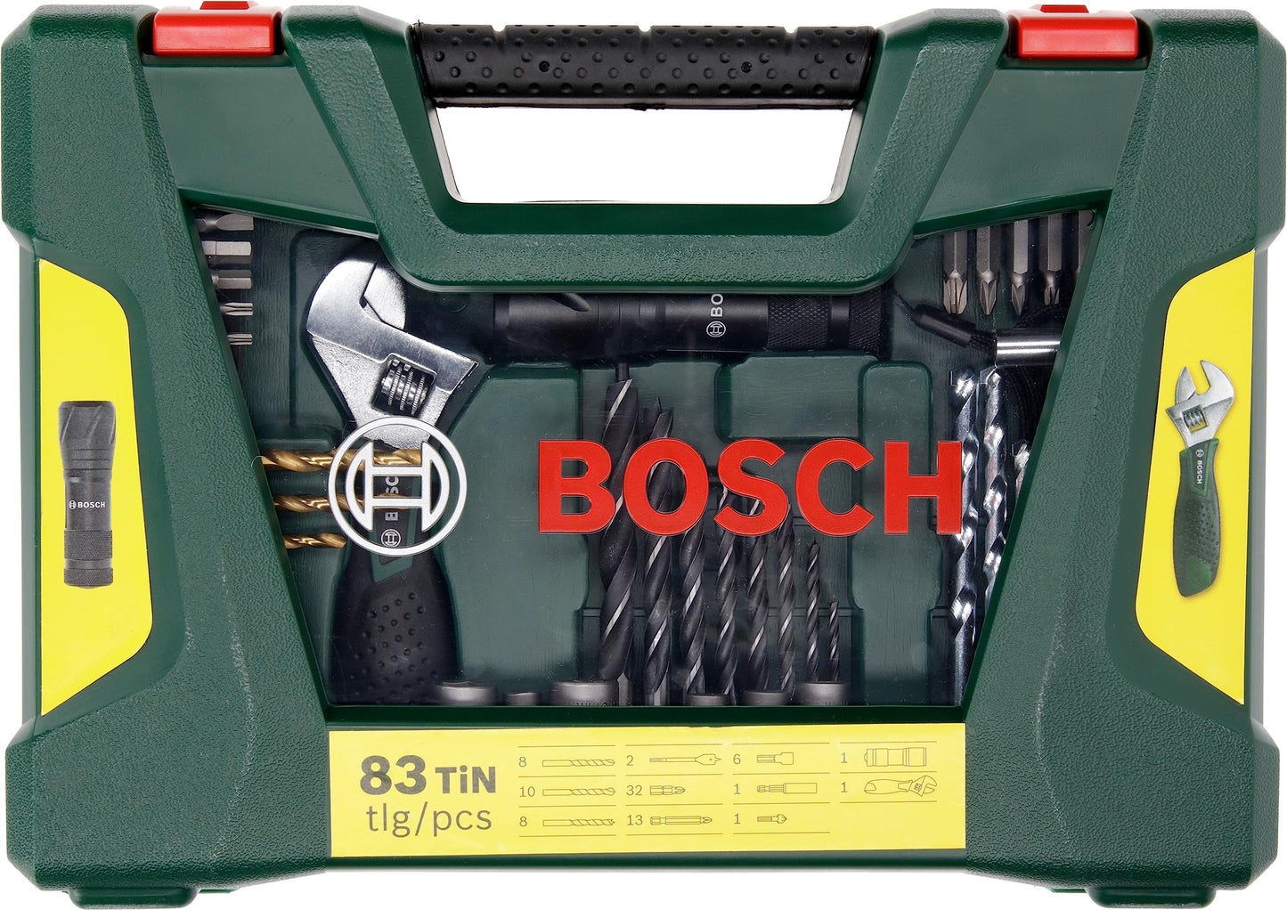 Bosch Accessories 91-Piece V-Line Titanium Drill Bit and Screwdriver Bit Set with Ratcheting Screwdriver (For Wood, Masonry, and Metal)