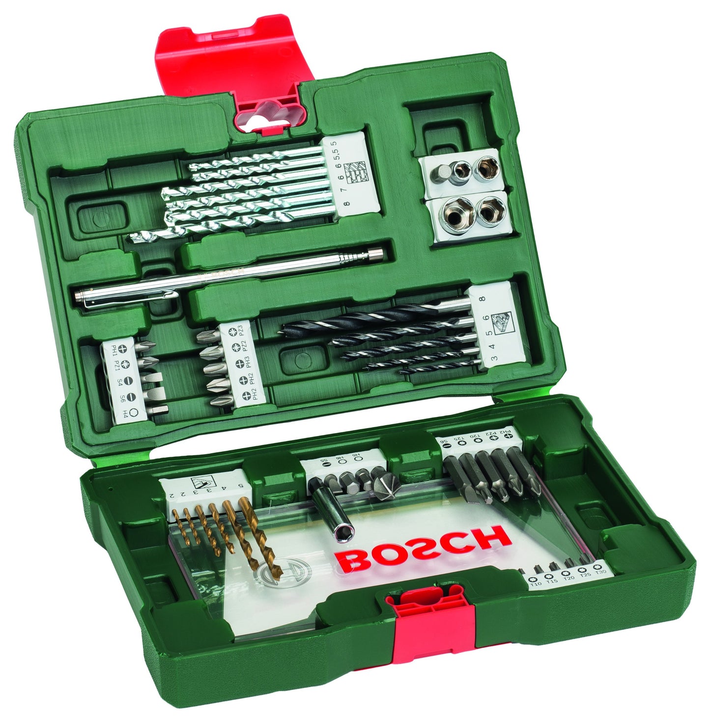 Bosch Accessories 91-Piece V-Line Titanium Drill Bit and Screwdriver Bit Set with Ratcheting Screwdriver (For Wood, Masonry, and Metal)