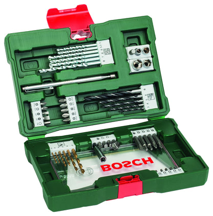 Bosch Accessories 91-Piece V-Line Titanium Drill Bit and Screwdriver Bit Set with Ratcheting Screwdriver (For Wood, Masonry, and Metal)