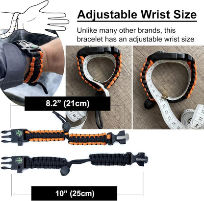 aZengear Paracord Survival Bracelet, Fire Starter Made of Flint and Steel, Whistle and Compass, Adjustable Strap Size for Camping, Bushcraft and Emergency Equipment